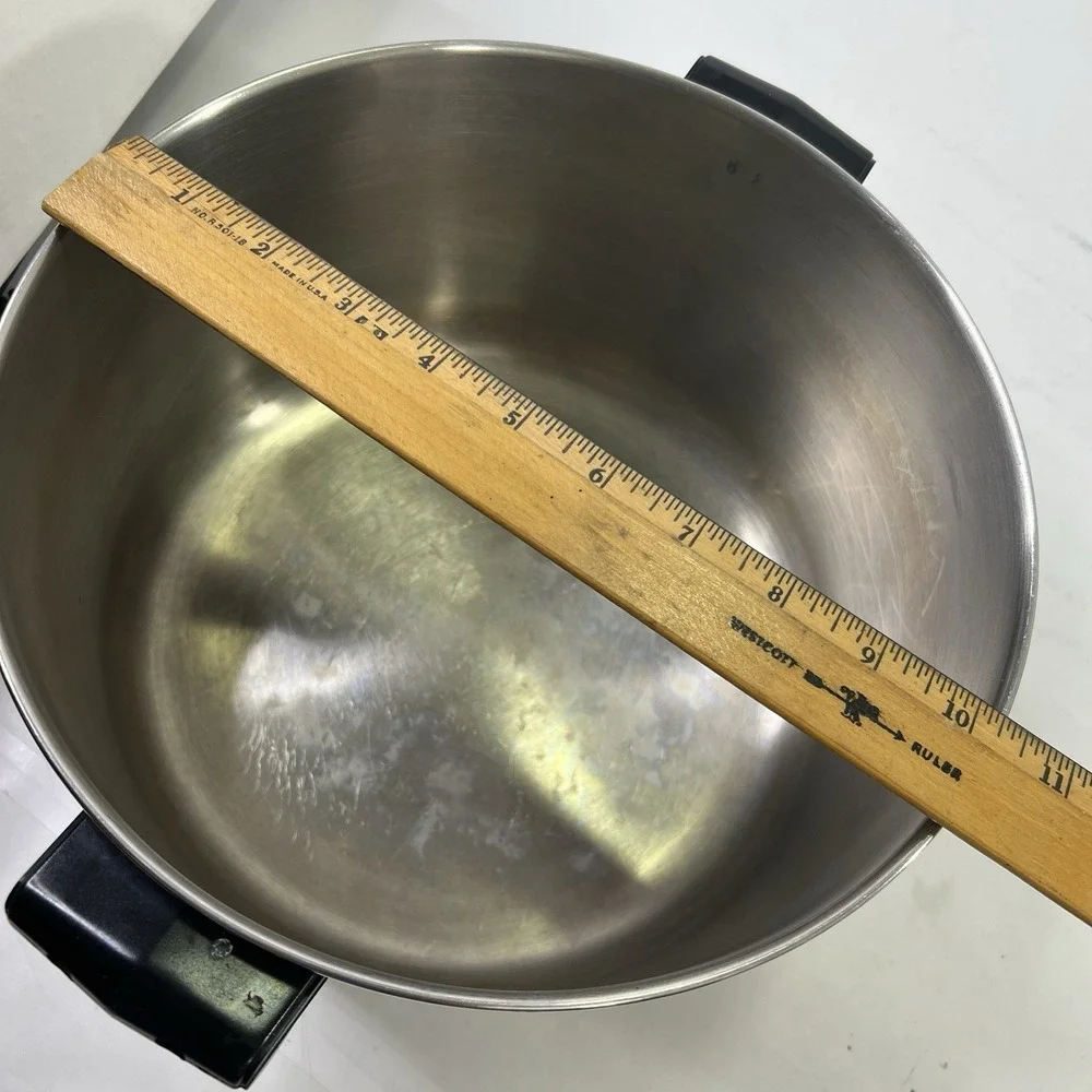 Vtg Farberware‎ 8 Qt Stock Pot w Lid Aluminum Clad Stainless Steel USA Sits Flat